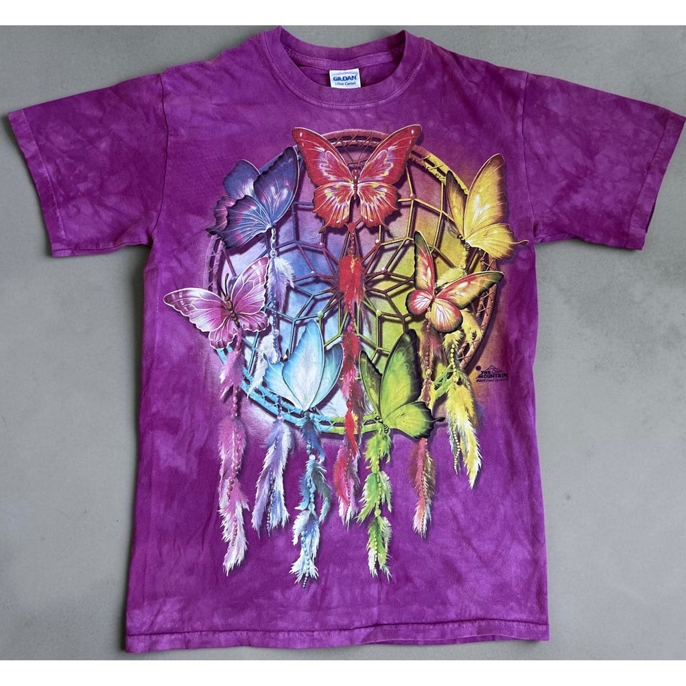The Mountain Butterfly Dreamcatcher Tie Dye T-Shirt Purple Carol Cavalaris Small